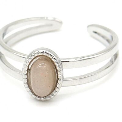 R2142-018S S. Steel Ring Adjustable Pink Stripped Agate
