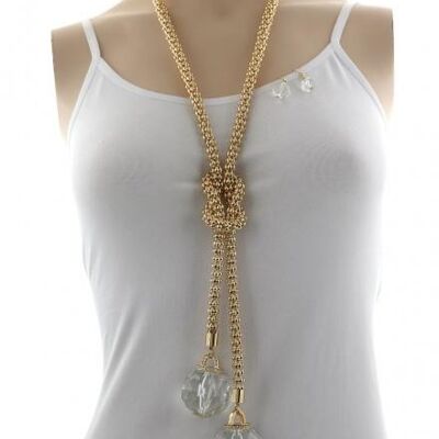Alake Metal Rhinestone Long Necklace & Earring Set - gold clear