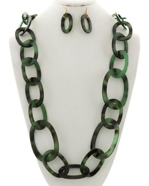 Amope Cellulose Acetate Long Neck & Earring Set - Green