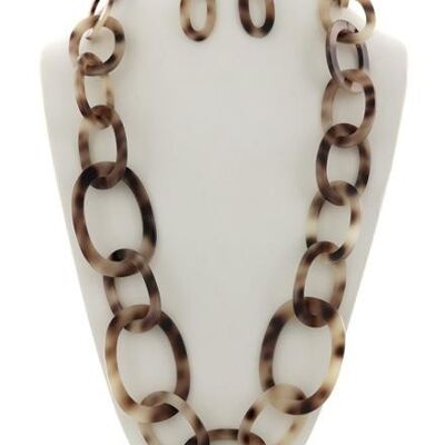Amope Cellulose Acetate Long Neck & Earring Set - Light Brown