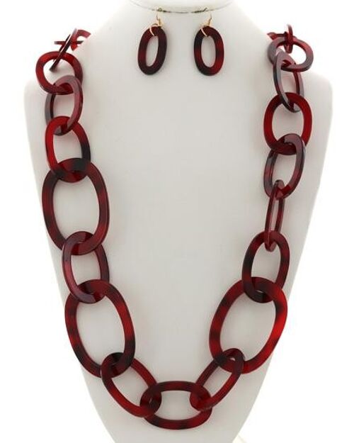 Amope Cellulose Acetate Long Neck & Earring Set - Red