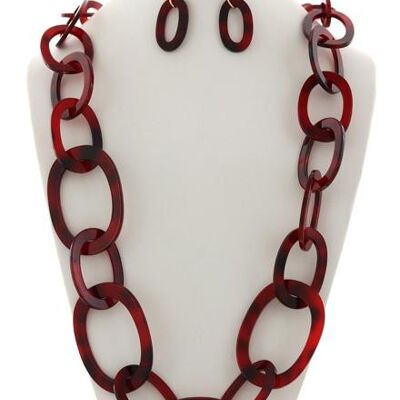 Amope Cellulose Acetate Long Neck & Earring Set - Red