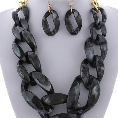 Ensemble collier et boucles d'oreilles Asunle - noir