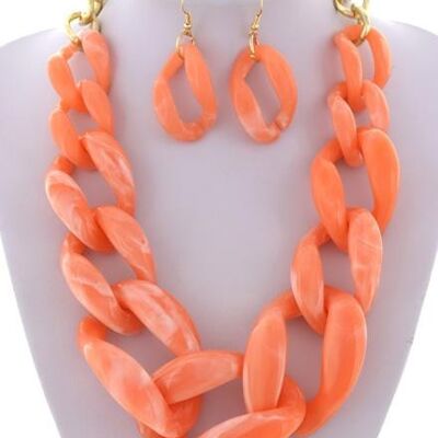 Asunle Necklace & Earring Set - coral