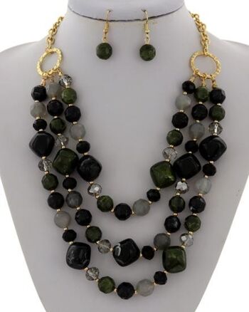 Awero Multi Strand Acrylique Collier & Boucles d'Oreilles - Noir