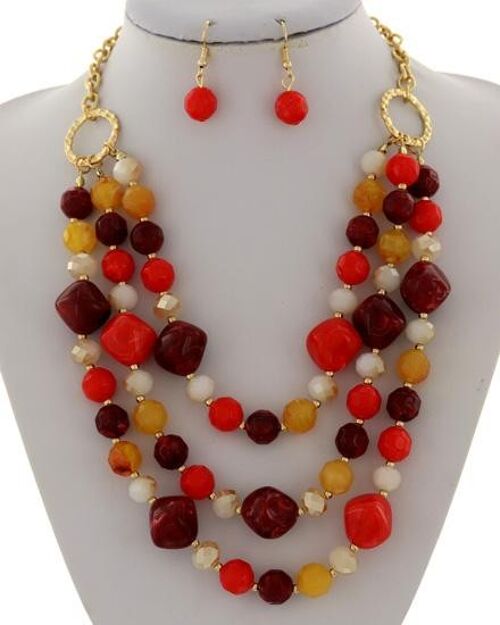 Awero Multi Strand Acrylic Necklace & Earring Set - Multi-colour