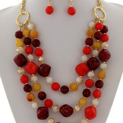 Awero Multi Strand Acrylic Necklace & Earring Set - Multi-colour