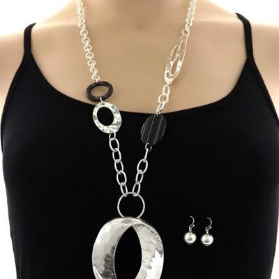 Ensemble Collier Long et Boucles d'Oreilles Ashani - Argent