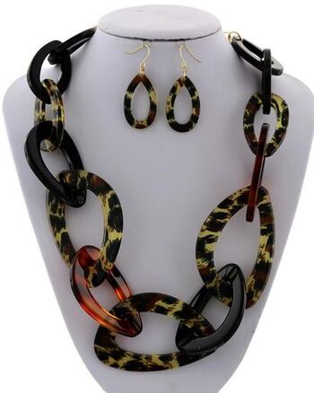 Ensemble collier et boucles d'oreilles en acrylique Abebi - imprimé animalier