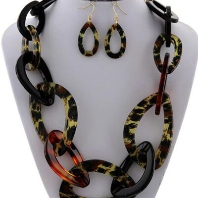 Set collana e orecchini in acrilico Abebi - stampa animalier