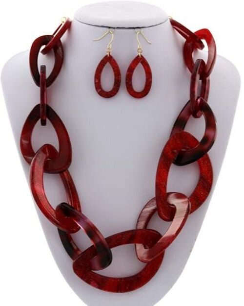 Abebi Acrylic Necklace & Earring Set - burgundy