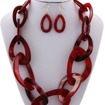 Ensemble collier et boucles d'oreilles en acrylique Abebi - bordeaux