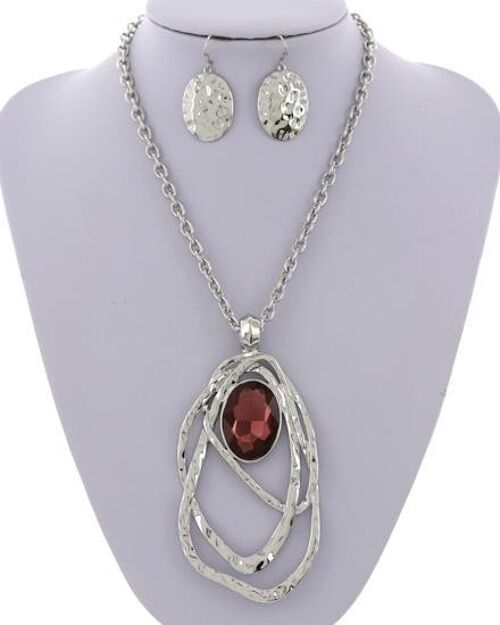 Alake Hammered Glass Pendant Necklace & Earring Set - silver purple stone