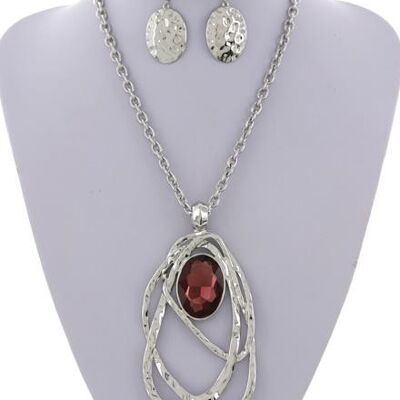 Alake Hammered Glass Pendant Necklace & Earring Set - silver purple stone
