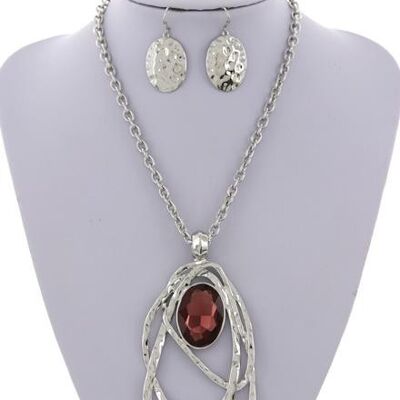 Set collana e orecchini con ciondolo in vetro martellato Alake - pietra viola argento
