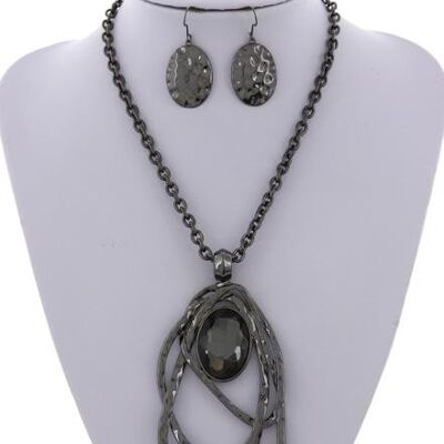 Set collana e orecchini con pendente in vetro martellato Alake - nero