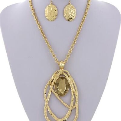 Alake Hammered Glass Pendant Necklace & Earring Set - gold topaz stone