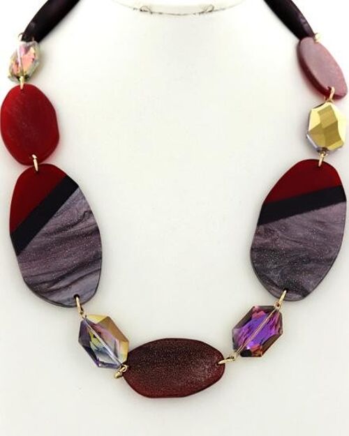 Ashake Long Necklace and Earrings Set - Black/ Grey/ Purple/ Red