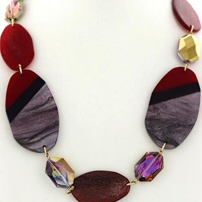 Ashake Long Necklace and Earrings Set - Black/ Grey/ Purple/ Red