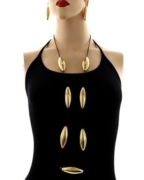 Ashabi Long Necklace and Earrings - Gold
