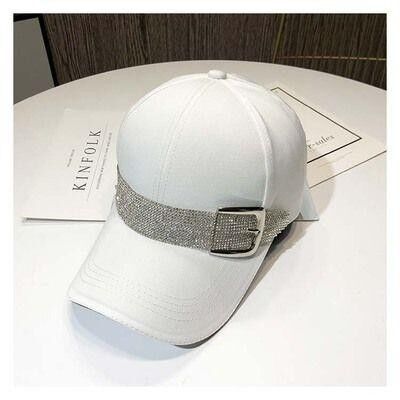 Casquette Visage Détail Ceinture Bling - Blanc