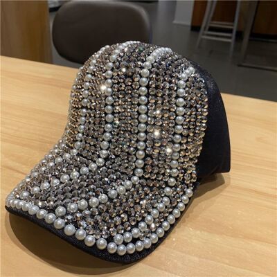 Cappellino con perle e pietre - Nero