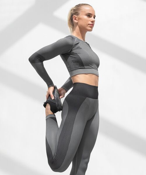 Women's seamless panelled leggings Light Grey/ Black ,SKU1179