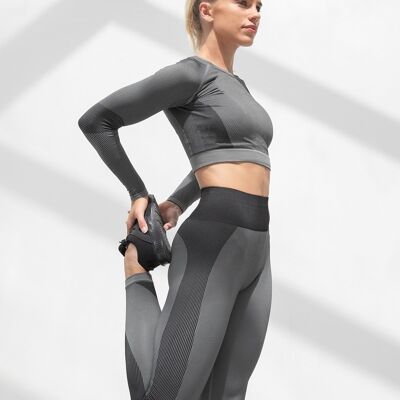 Women's seamless panelled leggings Light Grey/ Black ,SKU1188