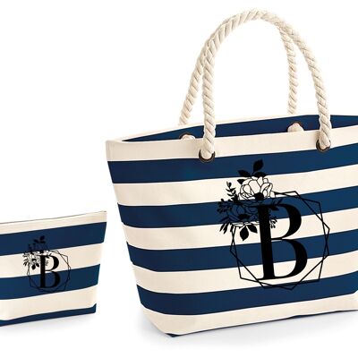 Set borsa da spiaggia personalizzata e borsa per il trucco Stripe Pink, SKU1410