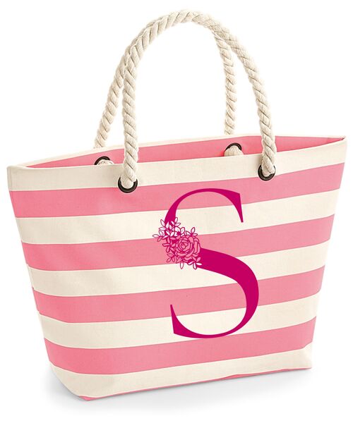 Personalised Beach Bag - Stripe Pink , SKU1414