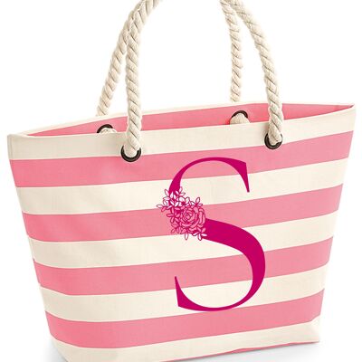 Personalisierte Strandtasche - Streifen Rosa , SKU1414