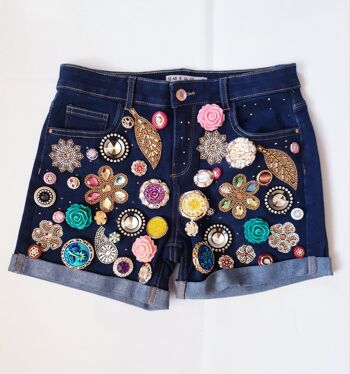 The Fine Girl Celeb Embellished Short Denim Blue , SKU1443 4