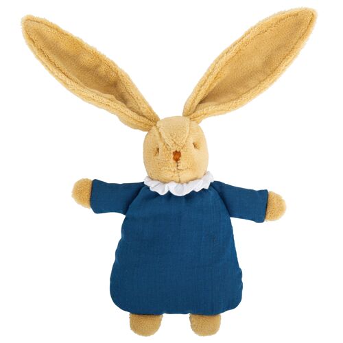 Lapin Nid d'Ange Doudou avec Hochet 20Cm - Coton Bio Bleu Denim- Printemps