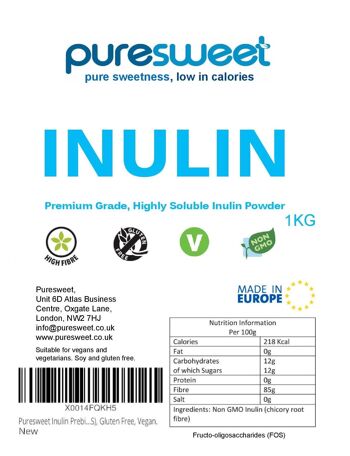 Puresweet Premium Grade Inuline 1kg, poudre d'inuline hautement soluble 2