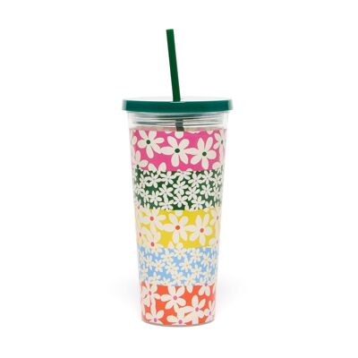 24 oz. sip sip tumbler with straw, daisies