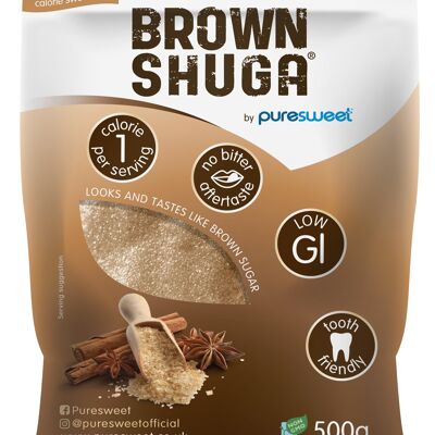 Puresweet Brown Shuga® 100% alternativa de azúcar morena natural 500g, sin regusto amargo, apto para diabéticos, apto para dientes, vegano, sin OMG.