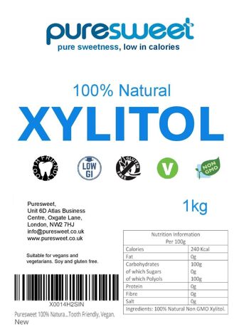 Xylitol 100% naturel Puresweet 1kg, adapté aux dents, adapté aux diabétiques, végétalien, sans OGM. 2