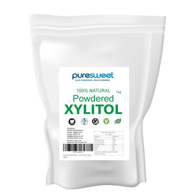 Puresweet 100% xilitol en polvo natural 1 kg, apto para los dientes, vegano, sin OMG.