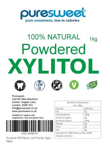 Xylitol en poudre 100% naturel Puresweet 1kg, respectueux des dents, végétalien, sans OGM. 2