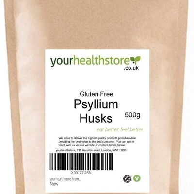 yourhealthstore Cáscaras de psyllium rubias sin gluten premium sin OMG 500g