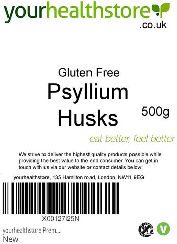 yourhealthstore Premium Non OGM Sans Gluten Cosses de Psyllium Blond 500g 2