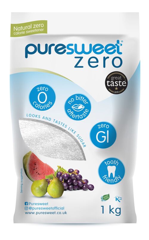 Puresweet Zero® 100% Natural Zero Calorie Sweetener 1kg, No bitter aftertaste, Diabetic Friendly, Tooth Friendly, Vegan, Non GMO.