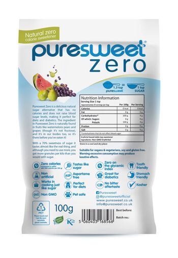 Puresweet Zero® Édulcorant 100 % naturel zéro calorie 1 kg, sans arrière-goût amer, adapté aux diabétiques, respectueux des dents, végétalien, sans OGM. 2