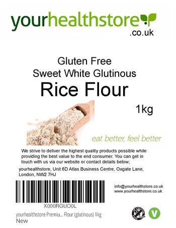 yourhealthstore Farine de riz sucrée Premium sans gluten (gluant) 1kg 2