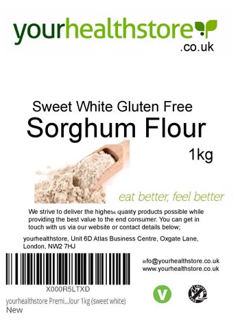 yourhealthstore Farine de sorgho à grains entiers de première qualité sans gluten 1kg (blanc doux) 2