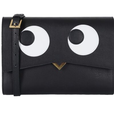 Bolso Roma - Base de cuero negro y solapa Crazy Eyes