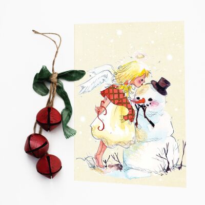 Carte postale embrasse le bonhomme de neige
