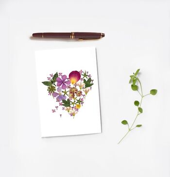 Carte double coeur fleur herbier multicolore 4