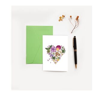 Carte double coeur fleur herbier multicolore 1