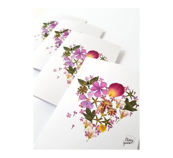 Carte double coeur fleur herbier multicolore 3